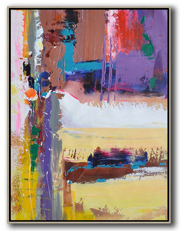 Abstract Painting Extra Large Canvas Art,Vertical Palette Knife Contemporary Art,Original Art Purle,Yellow,White,Brown,Red,Blue